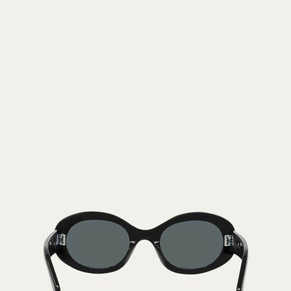 Celine Triomphe Logo Oval Acetate Sunglasses in Black - Picture 6 of 9